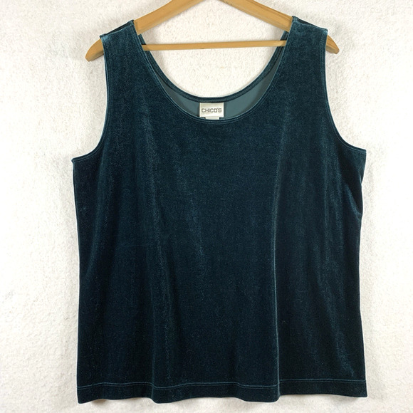 Chico's Tops - Womens Iridescent Velvet Tank Top US XL Green Stretch Whimsigoth‎ Witchy Layer
